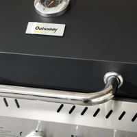 Outsunny Gasgrill, BBQ-grill, 4 hoofbranders, 1 zijbrander, 1 warmhoudplaat; 123 x 52 x 101cm, Zwart(m-9)
