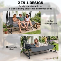 Outsunny Three-Person garden Swing Chair, with Adjustable Canopy - Dark Grey(m-4)