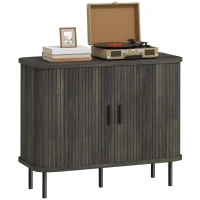 HOMCOM Mid-Century Modern Sideboard Storage Cabinet with Slatted Tambour Sliding Doors, Kitchen Cabinet with Steel Legs, Grey(m-11)