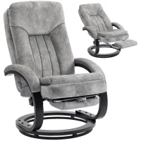 HOMCOM Swivel Recliner Chair with Footrest, Manual Recliner Armchair with Wooden Base, Plush Velvet Upholstered Reclining Chair for Living Room, Bedroom, Office, Grey(m-11)
