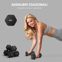 SPORTNOW Set 2 Manubri Esagonali da 2x8 kg in Metallo e Plastica con Impugnatura Antiscivolo, 24x11x11 cm, Nero(m-3)
