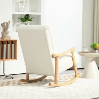 HOMCOM Scaun Balansoar Tapițat din Catifea Teddy, cu Spătar Ergonomic și Picioare din Lemn de Cauciuc,  Alb crem(m-7)