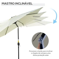 Outsunny Chapéu de Sol de Jardim Ø295x250 cm com Manivela Inclinação e Mastro Desmontável em Metal para Terraço Piscina Pátio Bege(m-5)