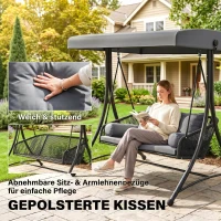 Outsunny Hollywoodschommel Rotan 2-persoons Tuinschommel met Verstelbaar Zonnedak en zachte kussens A-frame Donkergrijs(m-8)
