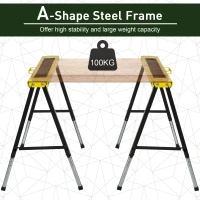 DURHAND 2PCS Saw Horse Twin Pack Folding Workbench Adjustable Metal Trestle Stands with Non-slip EVA Surface for Sawing Work Max Load 100kg(m-9)