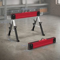 HOMCOM 2-delige set zaagbokken tot 1160 kg, inklapbaar, 7-voudig in hoogte verstelbaar (64-81 cm), metalen werkbokken met handgreep, rood(m-3)