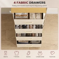 HOMCOM Chest of Drawers with 4 Fabric Drawers, Tall Storage Unit with 2 Hooks and Steel Frame for Bedroom, Beige(m-4)