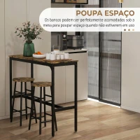 HOMCOM Conjunto de Mesa Alta de Cozinha com 2 Bancos, Estrutura em Aço, Estilo Industrial, para Sala de Jantar, Castanho Rústico(m-5)