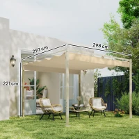 Outsunny Pérgola com Telhado Retrátil Pérgola de 3x3 m com Fecho Magnético Proteção UV30+ Pérgola para Jardim Cáqui(m-3)