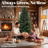 HOMCOM 7ft Artificial Christmas Tree Full Hinged Xmas Tree Solid Pine Wood Stand, Green(m-4)