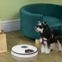 PawHut Distributeur de nourriture pour animaux de compagnie intelligent gamelle d'alimentation mangeoire automatique pour chien et chat 6 compartiments fonction de musique minuterie blanc gris(m-10)