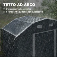 Outsunny Capanno Porta Attrezzi con Ripiani Regolabili e 2 Finestre, in Acciaio Zincato, 238x132x198.5 cm, Grigio Scuro(m-5)