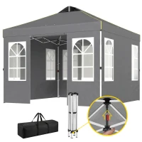 Outsunny Tenda Dobrável 3x3 m Pop-up com UPF50+, 4 Laterais Removíveis, Altura Ajustável e Bolsa de Transporte - Cinzento Escuro(m-12)