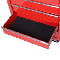 HOMCOM Carrello Porta Attrezzi a 5 Cassetti con Serratura, 4 Ruote e Maniglia, Carrello Officina in Acciaio 69x33x75cm, Rosso(m-9)