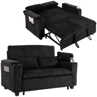 HOMCOM 2 Seater Sofa Bed, Pull Out Sleeper Sofa w/ Adjustable Backrest, Storage Armrests, Cup Holders, Side Pockets, Black(m-14)