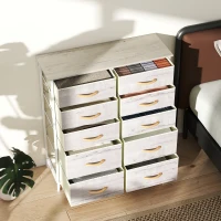 HOMCOM Chest of Ten Fabric Drawers - Natural Wood Finish(m-8)