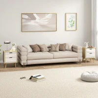HOMCOM Conjunto de 2 Mesas de Cabeceira Modernas com 2 Gavetas de Deslizamento Silencioso Pés de Madeira 40x35x50 cm Branco Brilhante e Carvalho(m-8)