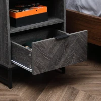 HOMCOM Bedside Table with Drawer and Shelf, Side End Table with Steel Legs for Living Room, Bedroom, Set of 2, Dark Grey(m-9)