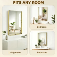 HOMCOM Rectangular Wall Mirror, 90 x 60 cm Wall Mounted Bathroom Mirror w/ Aluminium Alloy Frame and Tempered Glass, Gold Tone(m-6)