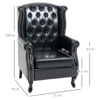 HOMCOM Wingback Accent Chair Tufted Chesterfield-style Armchair with Nail Head Trim for Living Room Bedroom Black(m-3)