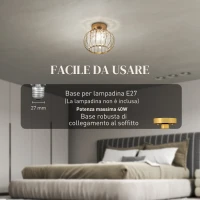 HOMCOM Plafoniera LED Moderna e Minimal a Gabbia con 18 Cristalli, in Metallo Oro, Ø27x19 cm(m-5)