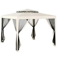 Outsunny Gazebo da Giardino 3x3 m con Zanzariera, Doppio Tetto e 8 Fori, in Acciaio e Poliestere Bianco Crema(m-1)