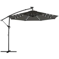 Outsunny Vrijhangende parasol LED Solar ca. Ø300 cm draaibaar parasol met slinger, standaard, beschermhoes Donkergrijs(m-1)