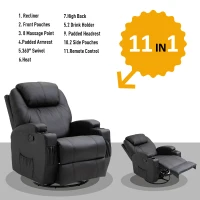 HOMCOM Luxury Leather Recliner Sofa Chair Armchair Cinema Massage Chair Swivel Heated Nursing Gaming Chair Black(m-4)