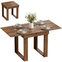 HOMCOM Folding Dining Table Under-Table Storage Extendable Kitchen Table Steel Rail Grey Wood Effect(m-13)