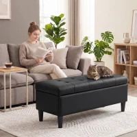 HOMCOM Baúl 136 L Puf Contenedor Reposapiés Grande 110x41x42 cm, Piel Sintética apta para Mascotas, Negro(m-5)