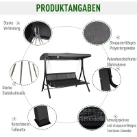Outsunny Hollywoodschommel 3-zitter tuinschommel verstelbaar dak Textileen grijs(m-6)