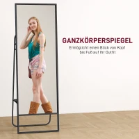 HOMCOM Passpiegel met industrieel design, achterplank, 2 haken en metalen frame, voor slaapkamer, 157 x 50 cm, zwart(m-4)