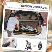 PawHut Carrinho para Cães Pequenos com 4 Rodas Travão Cesto Capota Correias de Segurança e Janelas 67x45x96 cm Cinzento Claro(m-5)