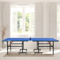 SPORTNOW Mesa de Ping Pong Dobrável com Rodas para Interior e Exterior Tamanho Padrão com Rede Raquetes e Bolas 274x152,5x76 cm Azul(m-10)