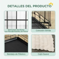 PawHut Jaula para Perros Plegable con Cojín Puertas Bandeja Extraíble y Marco de Alambre Metálico 106x71,5x76 cm Negro y Beige(m-4)