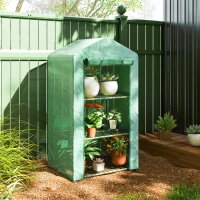 Outsunny Estufa de Jardim de 3 Níveis Porta Enrolável Estrutura Metálica Cobertura de PE Anti-UV 69x49x125 cm Verde(m-10)
