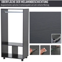 HOMCOM Kleiderschrank Garderobe,60 cm x 40 cm x 128 cm, 1 Kleiderstange, 2 Regale, Schwarz(m-5)