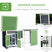 PawHut Hühnerstall Hühnerhaus aus Holz 160 x 75 x 80 cm Freilaufgehege mit Tür Nistkasten wasserdicht Dach herausziehbarem Tablett Sitzstange Auslauf Hühnergehege für 1-2 Hühner für Garten Grau+Weiß(m-5)