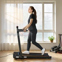 SPORTNOW Cinta de Correr Plegable con Escritorio Extraíble 2.5HP 1-12 KM/H Pantalla LED Manillar y Soporte para Móvil Negro(m-10)