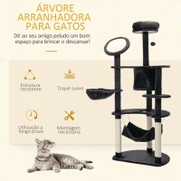 PawHut Árvore Arranhador para Gatos Grande Altura 153cm Torre de Escalada para Gatos com Caverna Redes Plataformas Postes Arranhadores de Sisal e Bola Suspensa Cinza Escuro(m-4)