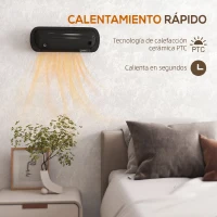 HOMCOM Calefactor Eléctrico de Pared 2000W con 3 Modos Pantalla LED Termostato Temporizador y Oscilación Negro(m-4)