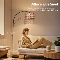 HOMCOM Candeeiro de Pé com Altura Ajustável Ecrã de Juta Interruptor de Pé e Base de Mármore 93x34x144-175 cm Preto e Marrom(m-5)
