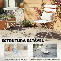 Outsunny Conjunto de Jardim Dobrável com 2 Cadeiras Dobráveis Mesa Redonda Estrutura Metálica Eletroforética para Varanda Creme(m-8)