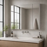 kleankin Dulap de baie cu oglindă și lumină LED, 90x15x75 cm, uși soft-close, reglabil în 3 culori, rafturi ajustabile, întrerupător tactil, alb(m-9)