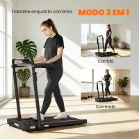 SPORTNOW Passadeira Dobrável Elétrica 2.5HP com Secretária Destacável e Guiador Ajustável em Altura 1-12 km/h Ecrã LED 125x70x102-111 cm Preto(m-4)