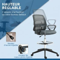 Vinsetto Fauteuil de bureau chaise de bureau assise haute réglable tabouret de bureau pivotant 360° maille respirante(m-6)