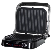 HOMCOM Health Grill & Panini Press, 2100W Electric Non-stick Grill with 180° Flat Open, Drip Tray, Removable Plate, Floating Hinges and 8 Automatic Settings(m-1)