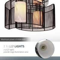 HOMCOM Modern Chandelier, Semi-Flush Mount Ceiling Light with Glass Lampshade, 2 x E27 Bulb Base for Hallway, Dining Room, Living Room, White and Black(m-6)