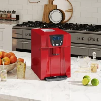 HOMCOM 3L Ice Maker Machine and Water Dispenser, 12kg in 24H, 2 Sizes 9 Ice Cubes Ready in 6-10 Mins Ice Machine, Red(m-2)