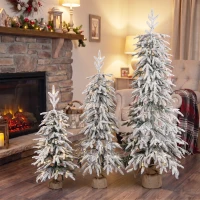 HOMCOM Prelit Flocked Artificial Christmas Tree Set of 3 Snowy Xmas Tree Warm White LED Lights (3FT+4FT+5FT)(m-14)